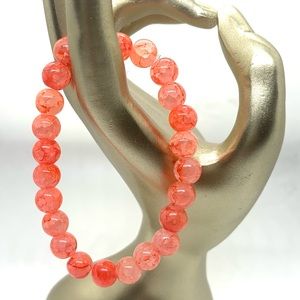 [Coral Mist] Unique Stretchy Elastic Glass & Crackle Beaded Bracelet